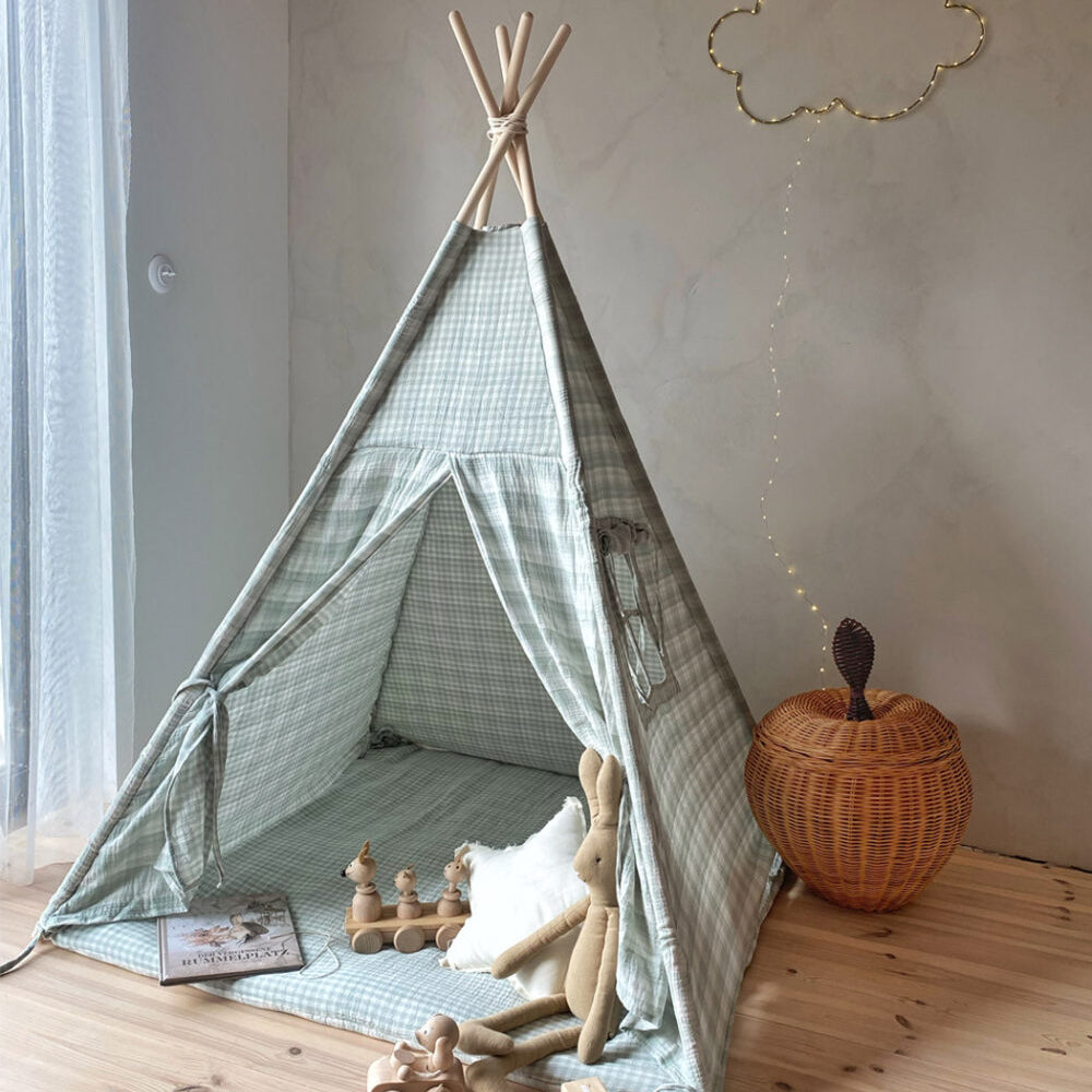 Tipi Tent met Speelmat - Mint Ruitjes image 0