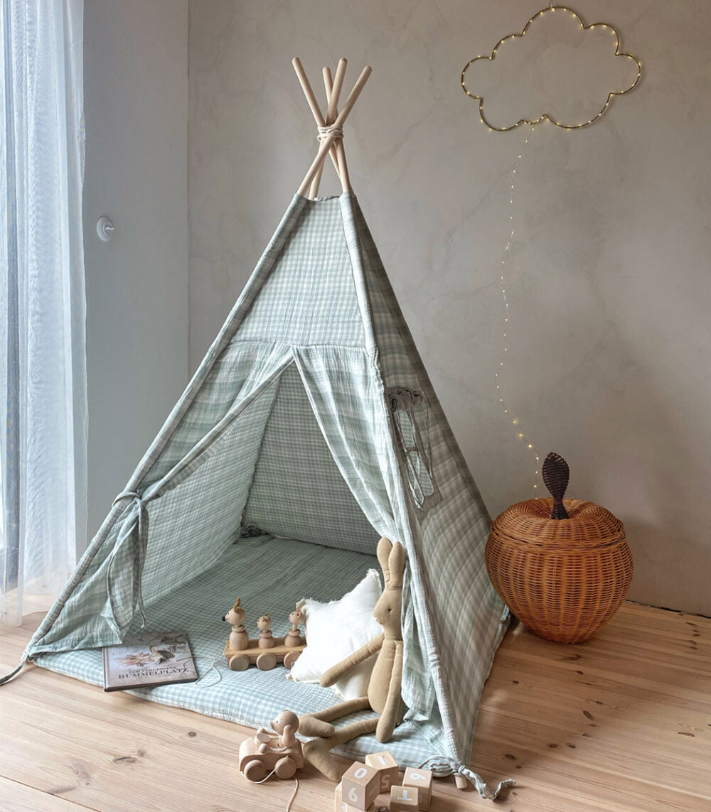 Tipi Tent met Speelmat - Mint Ruitjes image 0