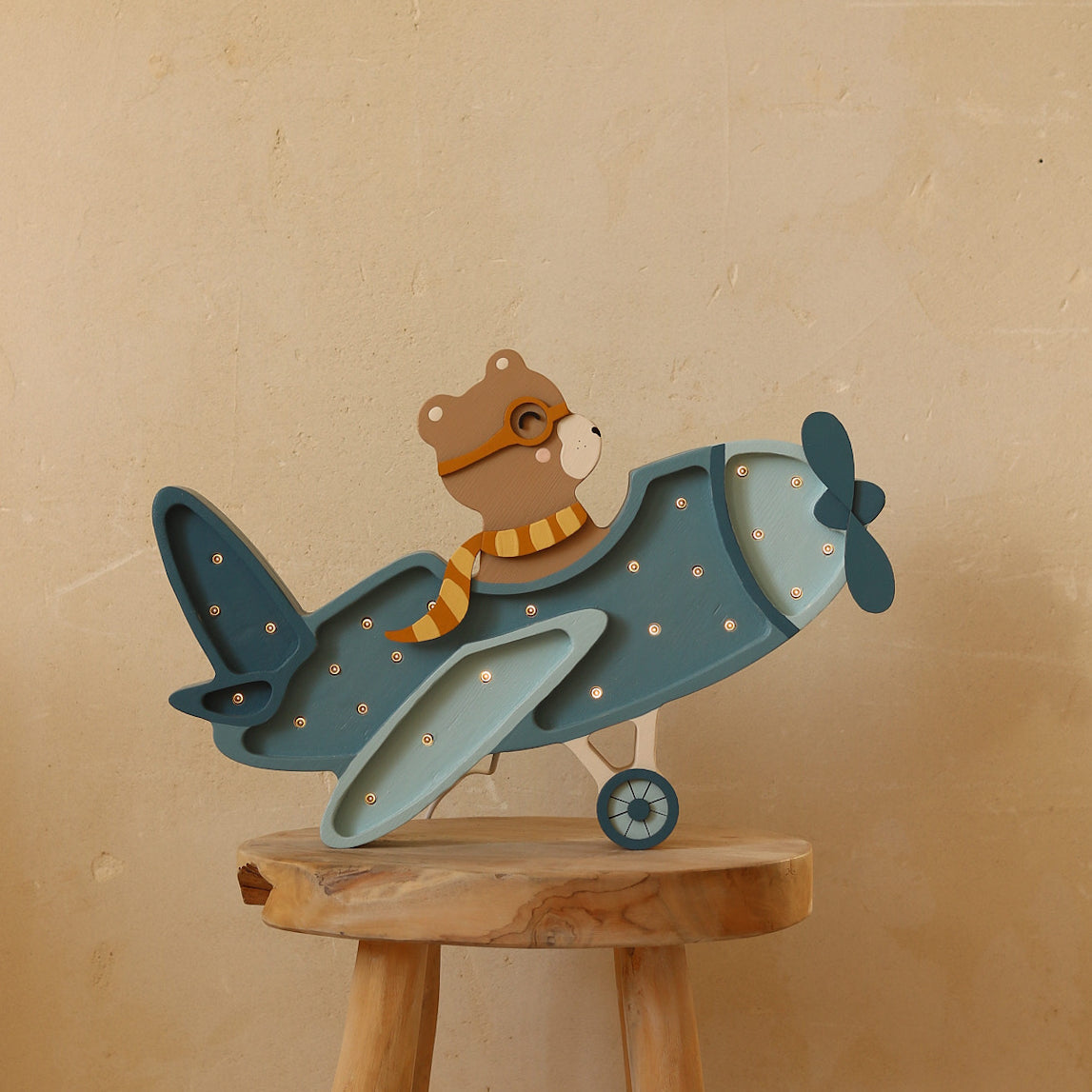 Little Lights Lamp Vintage Vliegtuig met Beer - Denim Blauw image 1