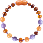 Barnsteen armband baby/peuter - cognac, aventurine, paarse jade image 0
