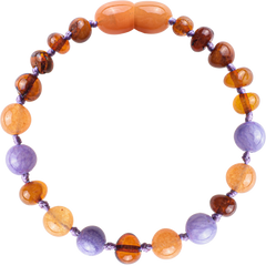 Barnsteen armband baby/peuter - cognac, aventurine, paarse jade image 0