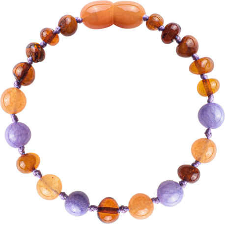 Barnsteen armband baby/peuter - cognac, aventurine, paarse jade image 0