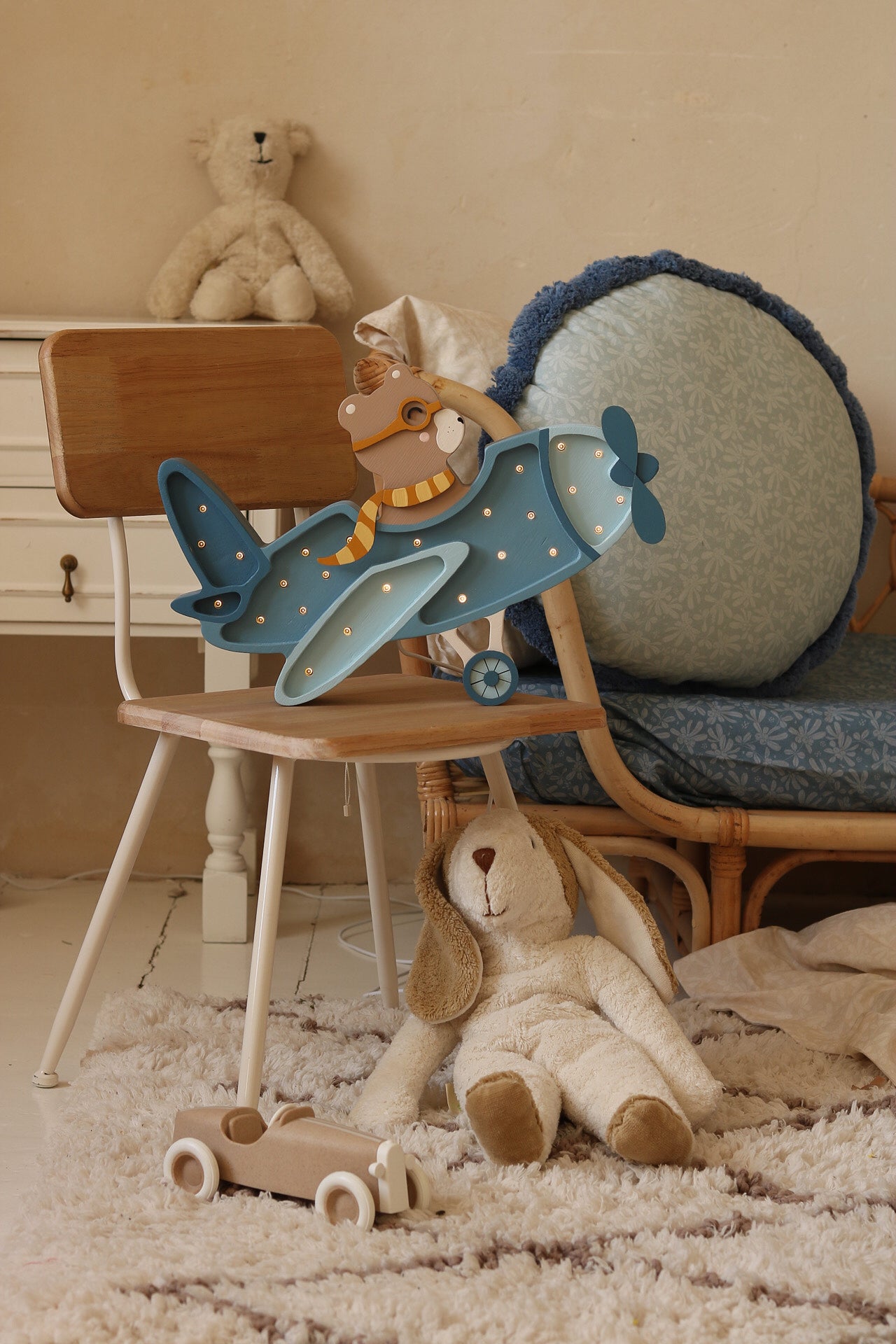 Little Lights Lamp Vintage Vliegtuig met Beer - Denim Blauw image 2
