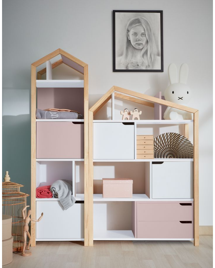 Boekenkast Juno breed met Dakje - Roze image 3