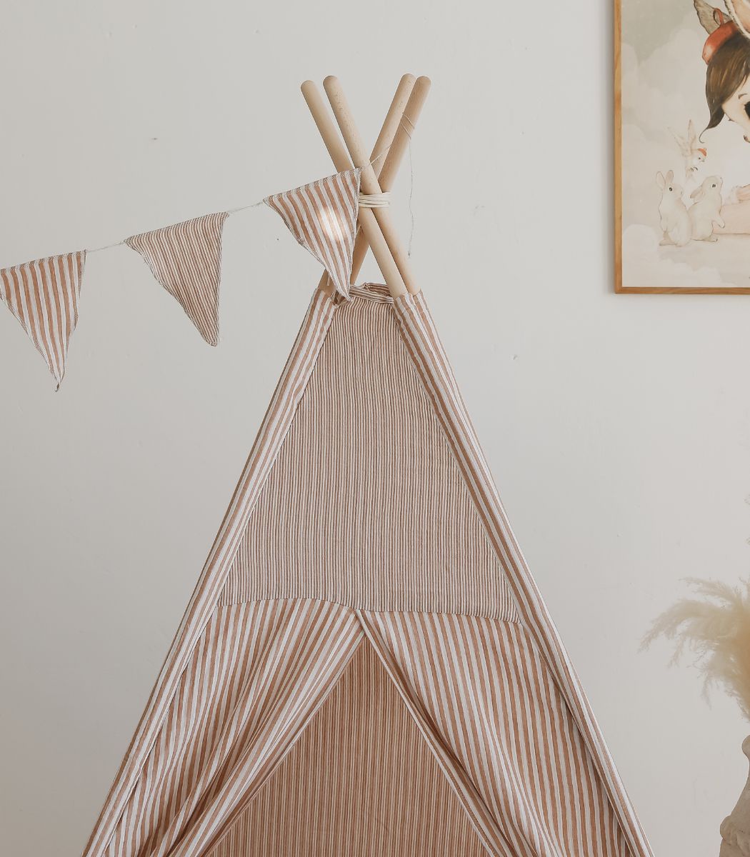 Tipi Tent met Speelmat - Beige Strepen image 3