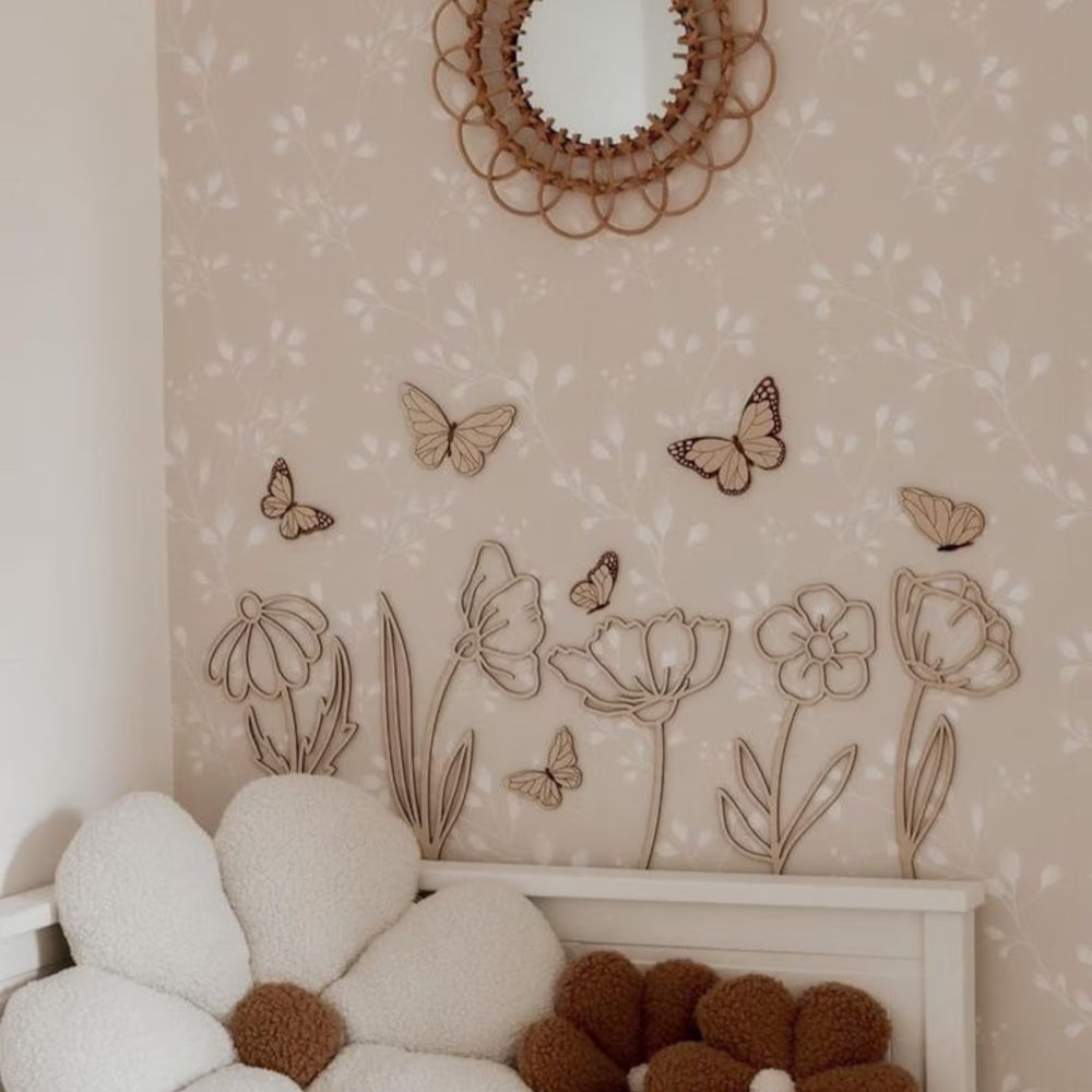 Houten Bloemen en Vlinders Muurdecoratie image 0