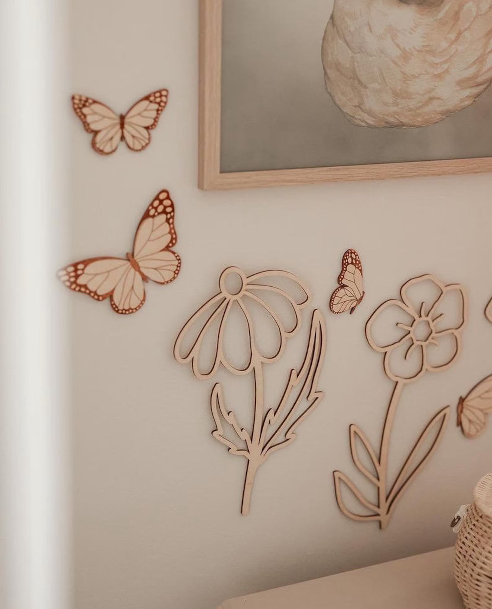 Houten Bloemen en Vlinders Muurdecoratie image 1