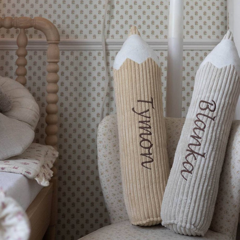 Potlood Kussen met Naam - Rib Cord - Sandy Yellow image 0