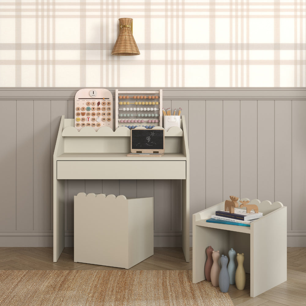 Montessori Schulprand Set - kinderbureau 2 stoelen - Latte image 1