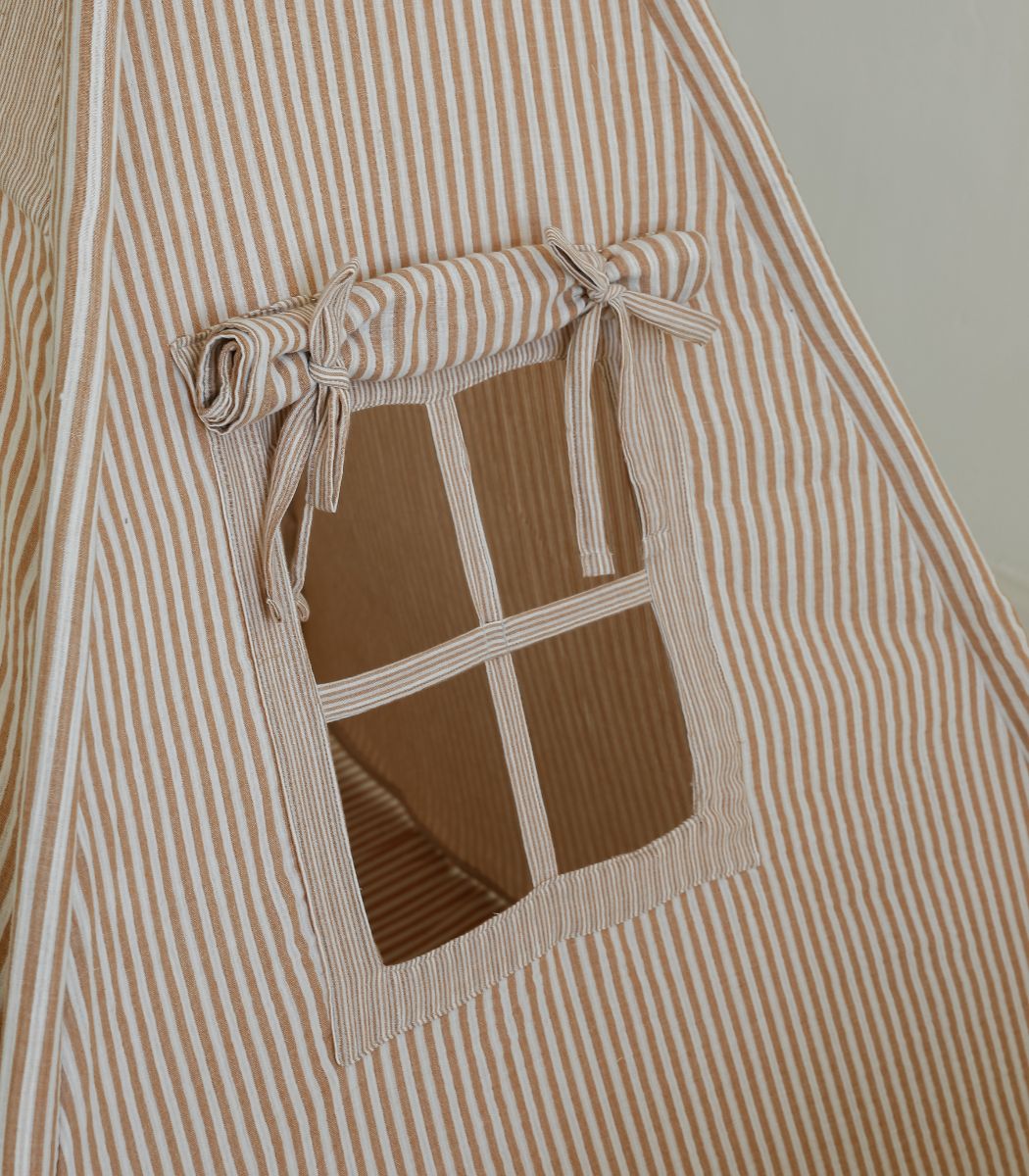 Tipi Tent met Speelmat - Beige Strepen image 1