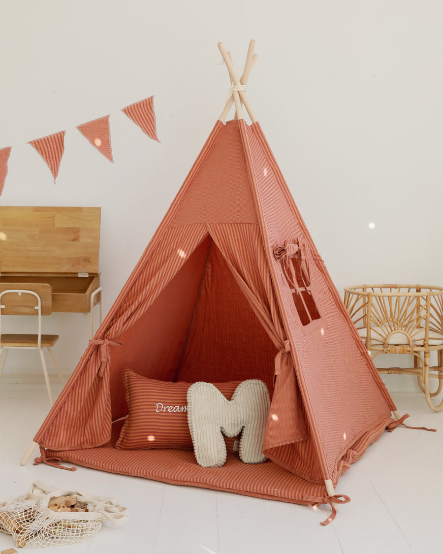 Tipi Tent met Speelmat - Terracotta Strepen image 0