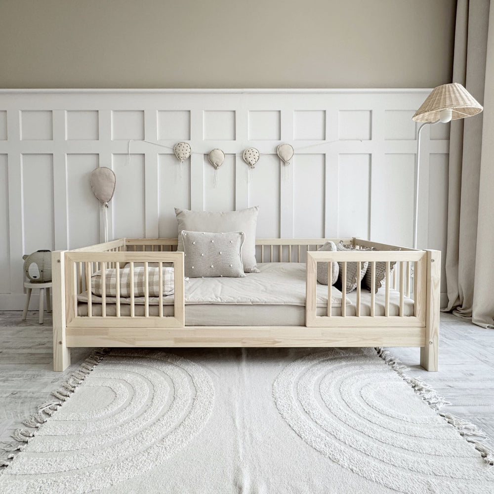 Kinderbed 90x190 cm met lattenbodem en afneembare hemel, naturel Kinderbed 90x190 cm met lattenbodem en afneembare hemel, naturel