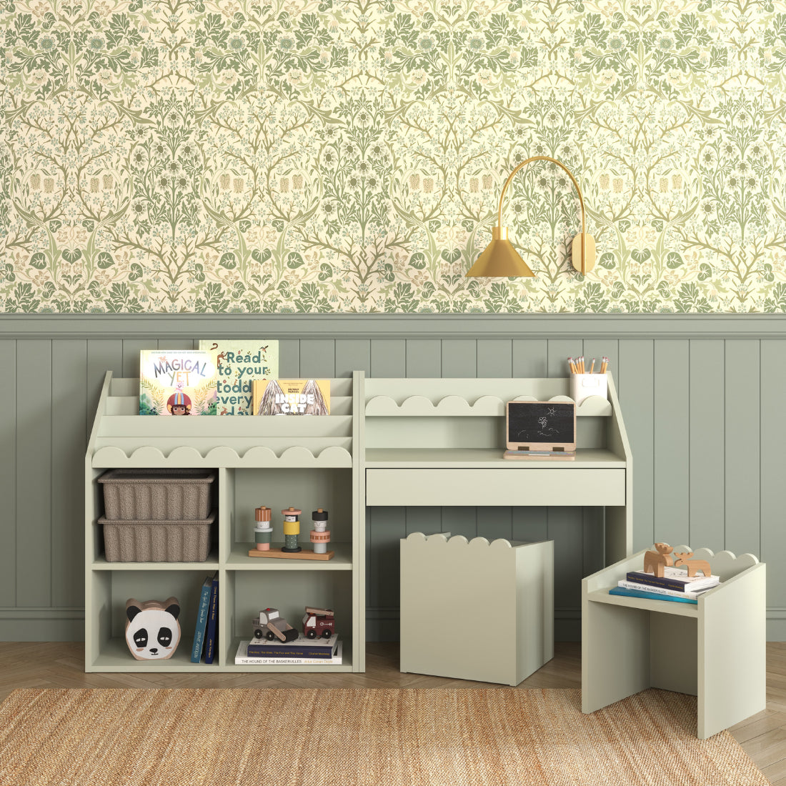 Montessori Schulprand Set - kinderbureau en stoel - Sage image 5