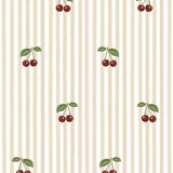 Dekornik Behang - Little Cherries - Kersen Beige Strepen