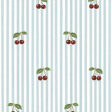 Dekornik Behang - Little Cherries - Kersen Blauwe Strepen