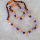 Barnsteen ketting baby/peuter - cognac, aventurine, paarse jade