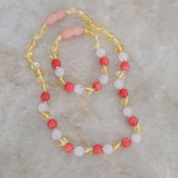Barnsteen ketting baby/peuter - lemon, rozenkwarts, koraal