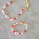 Barnsteen armband baby/peuter - lemon, rozenkwarts, koraal