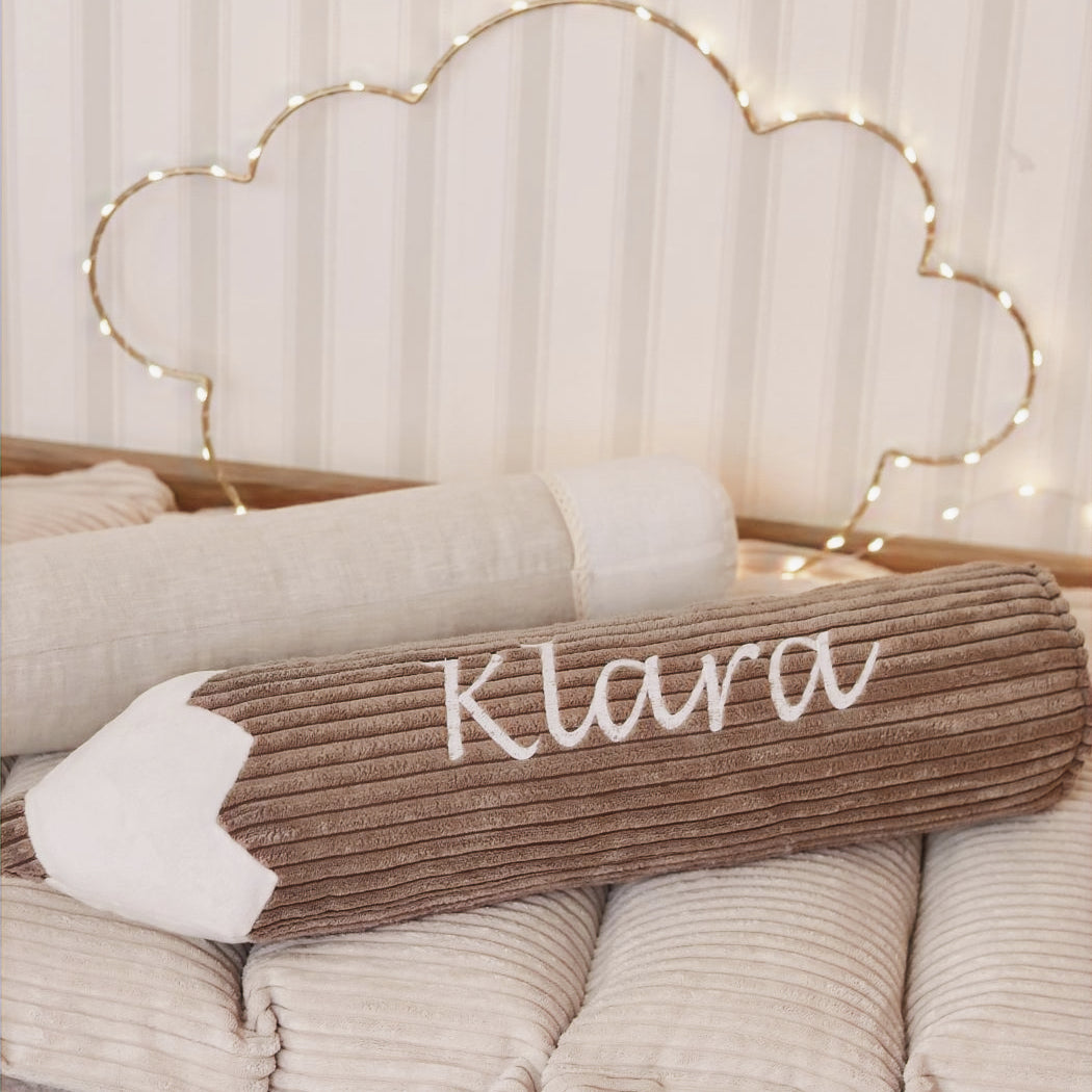 Potlood Kussen met Naam - Rib Cord - Sugar Brown image 0