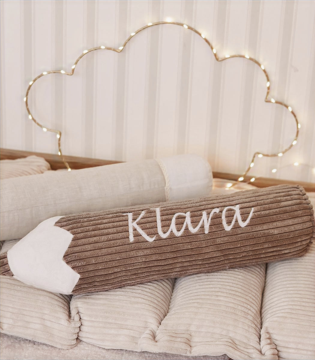 Potlood Kussen met Naam - Rib Cord - Sugar Brown image 0