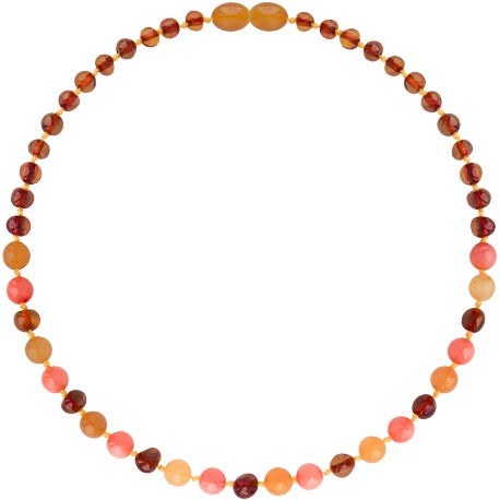 Barnsteen ketting baby/peuter - cognac, aventurijn koraal image 0