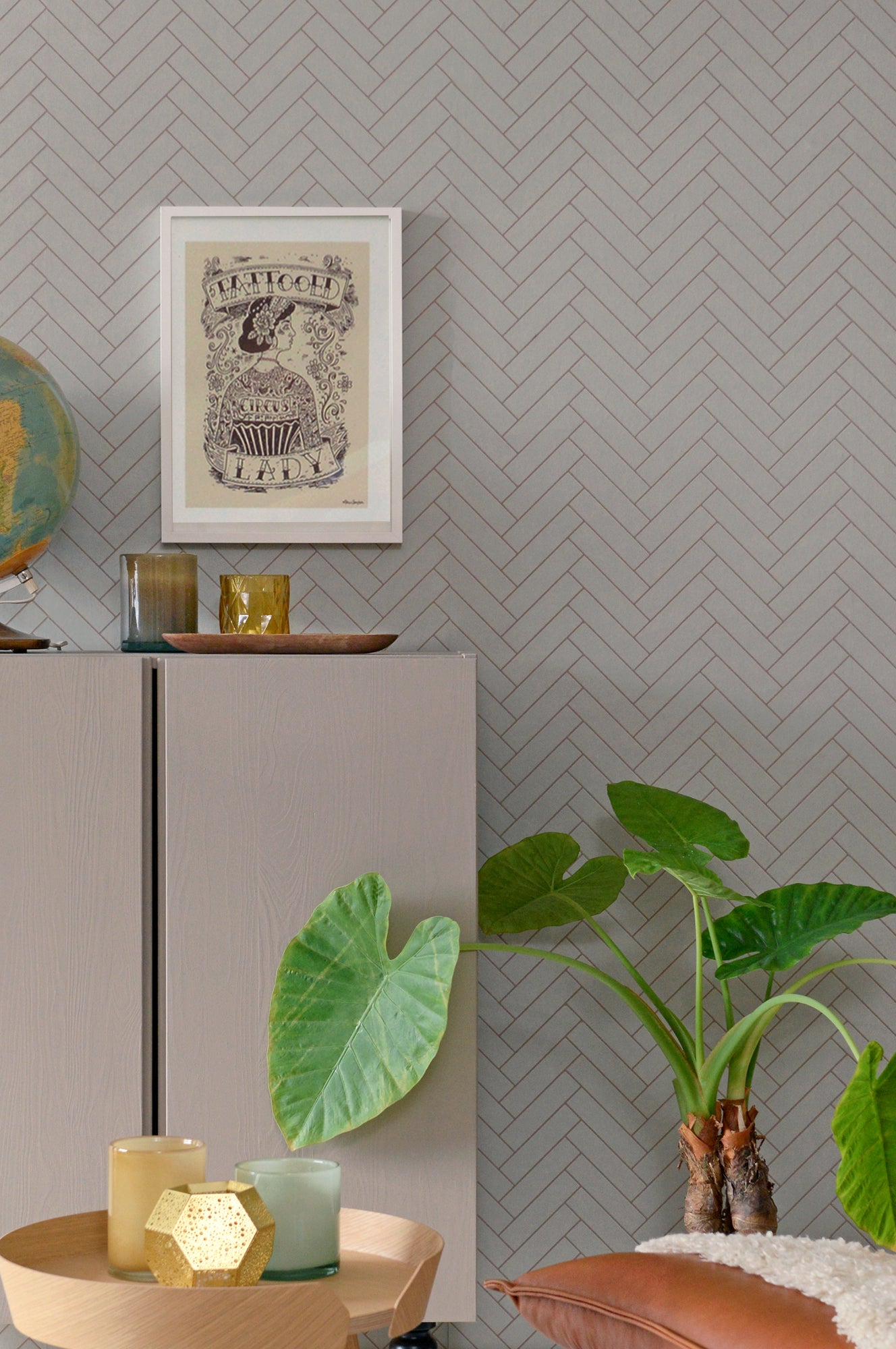 Majvillan Behang - Herringbone - Greige Blue image 0