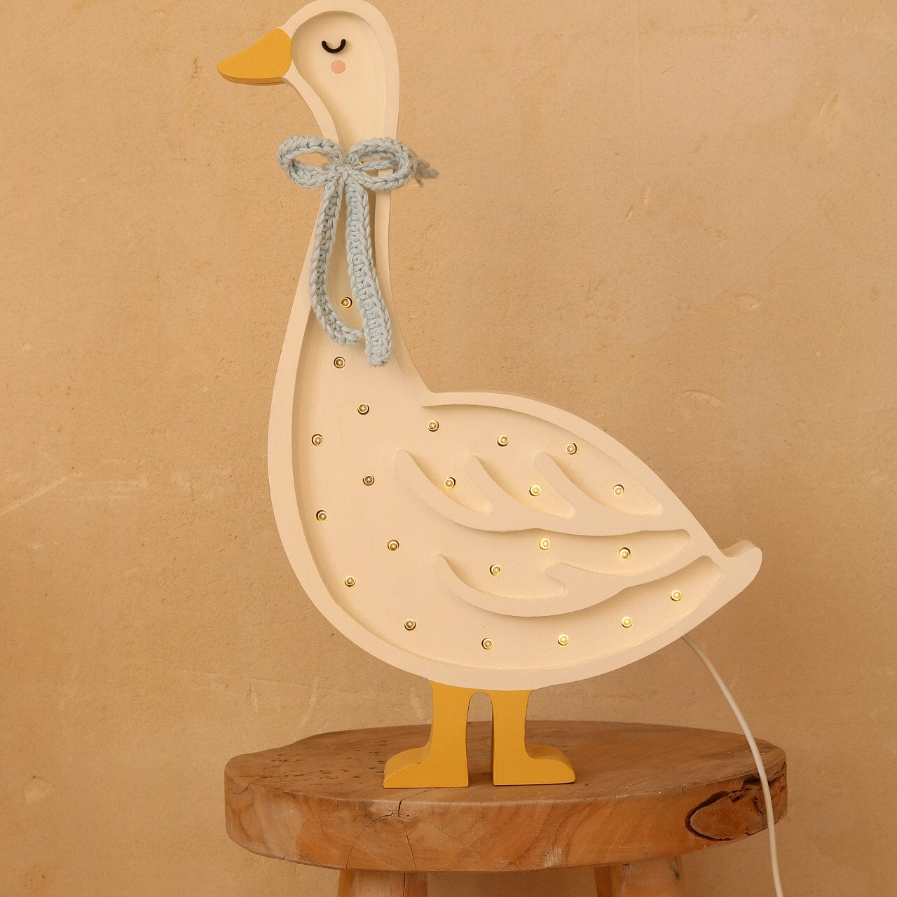 Little Lights Lamp Gans - Wit met Cottage Blue Strik image 0