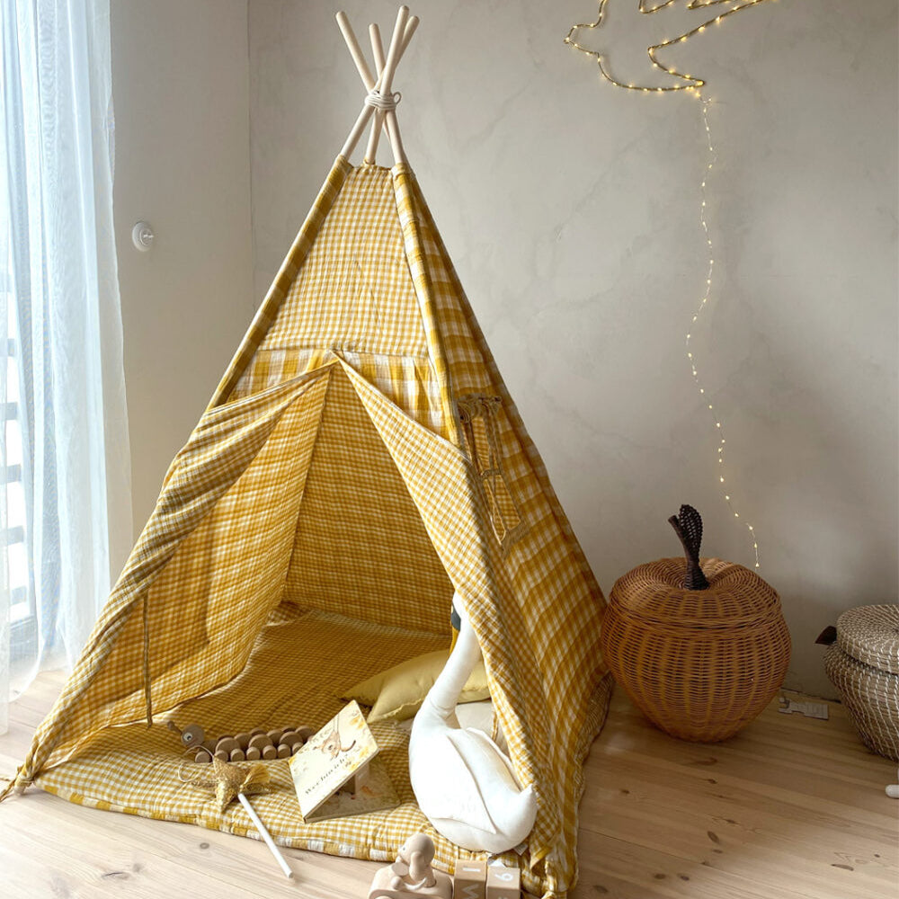 Tipi Tent met Speelmat - Geel Ruitjes image 0