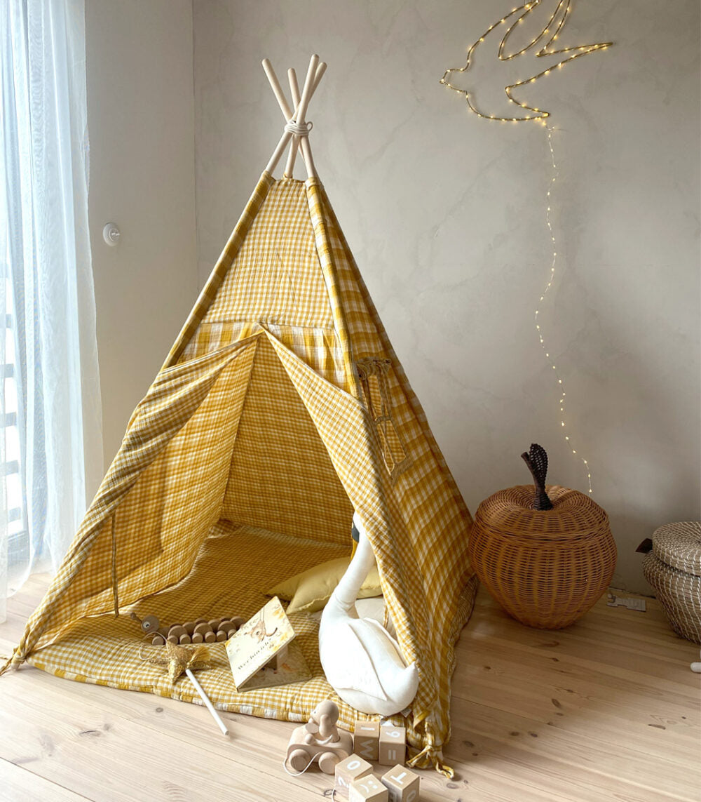Tipi Tent met Speelmat - Geel Ruitjes image 0
