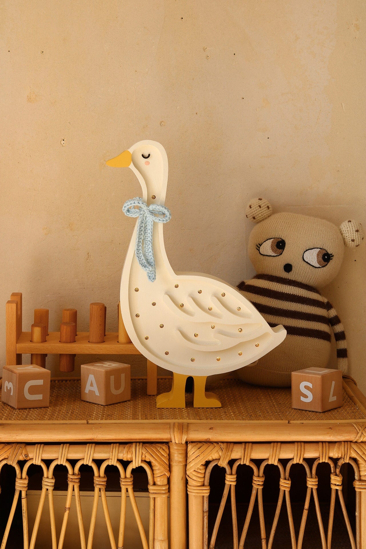 Little Lights Lamp Gans - Wit met Cottage Blue Strik image 4