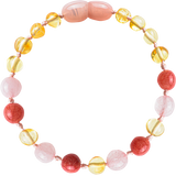Barnsteen armband baby/peuter - lemon, rozenkwarts, koraal
