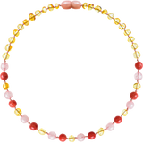 Barnsteen ketting baby/peuter - lemon, rozenkwarts, koraal