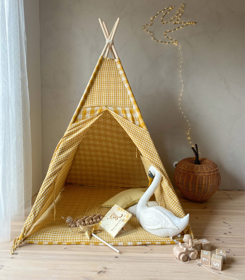 Tipi Tent met Speelmat - Geel Ruitjes image 2
