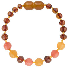 Barnsteen armband baby/peuter - cognac, aventurijn koraal image 0