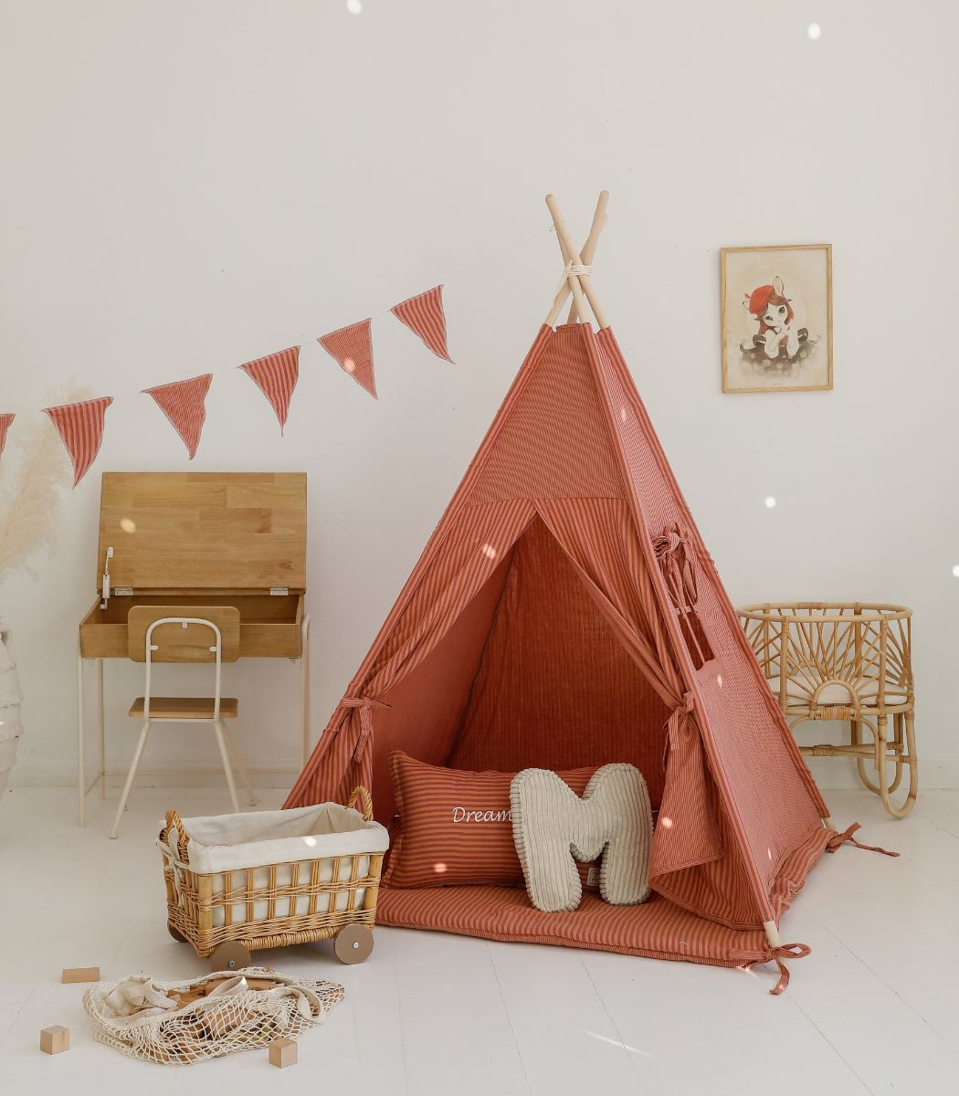 Tipi Tent met Speelmat - Terracotta Strepen image 5