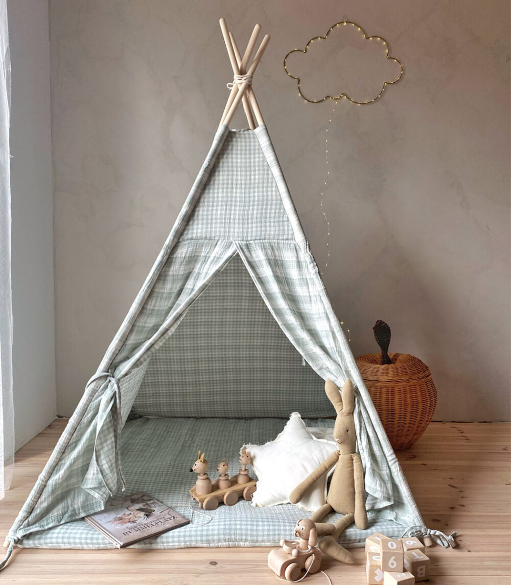 Tipi Tent met Speelmat - Mint Ruitjes image 1